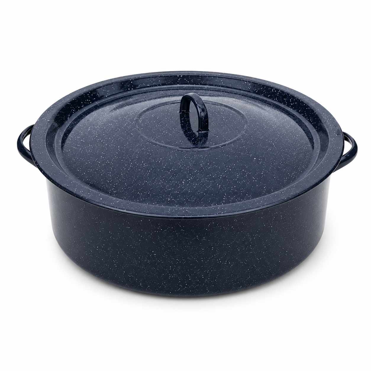 Cratita Emailata Neagra cu Picatele si Capac 30 Litri 48 cm