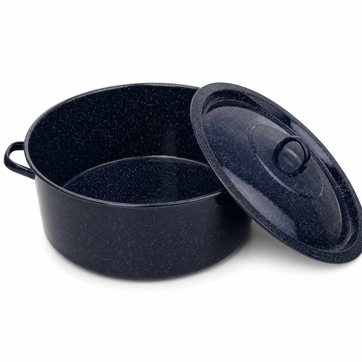 Cratita Emailata Neagra cu Picatele si Capac 30 Litri 48 cm