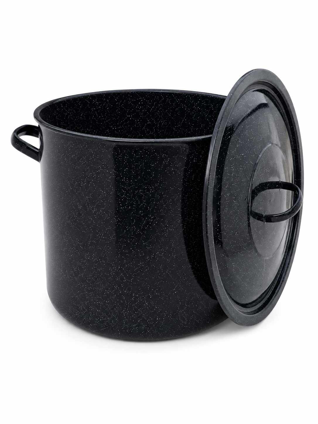 Oala Emailata Inalta Neagra cu Picatele si Capac 40 Litri 40 cm
