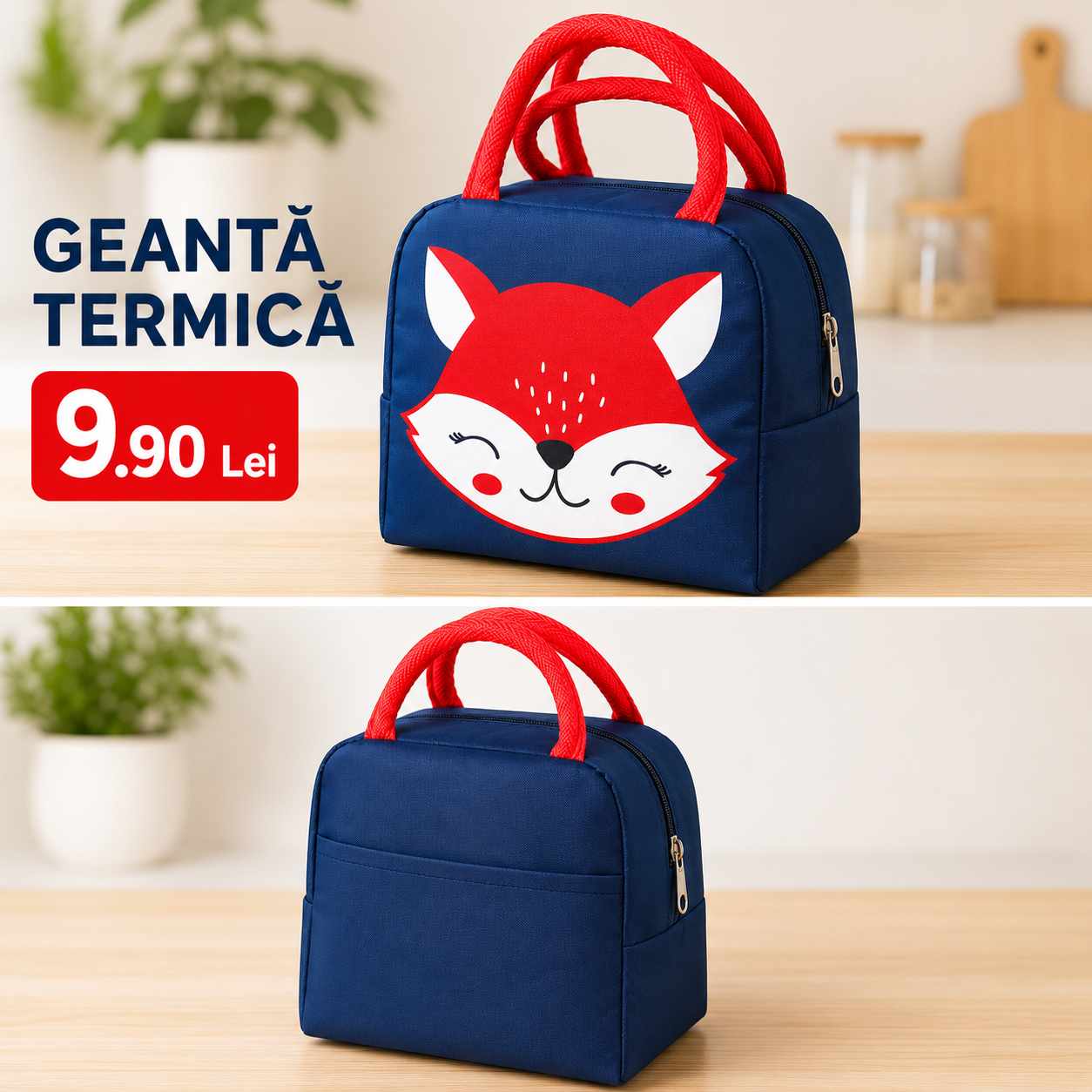Geanta Termica Copii Model Vulpe 23x20 cm pentru Alimente si Gustari