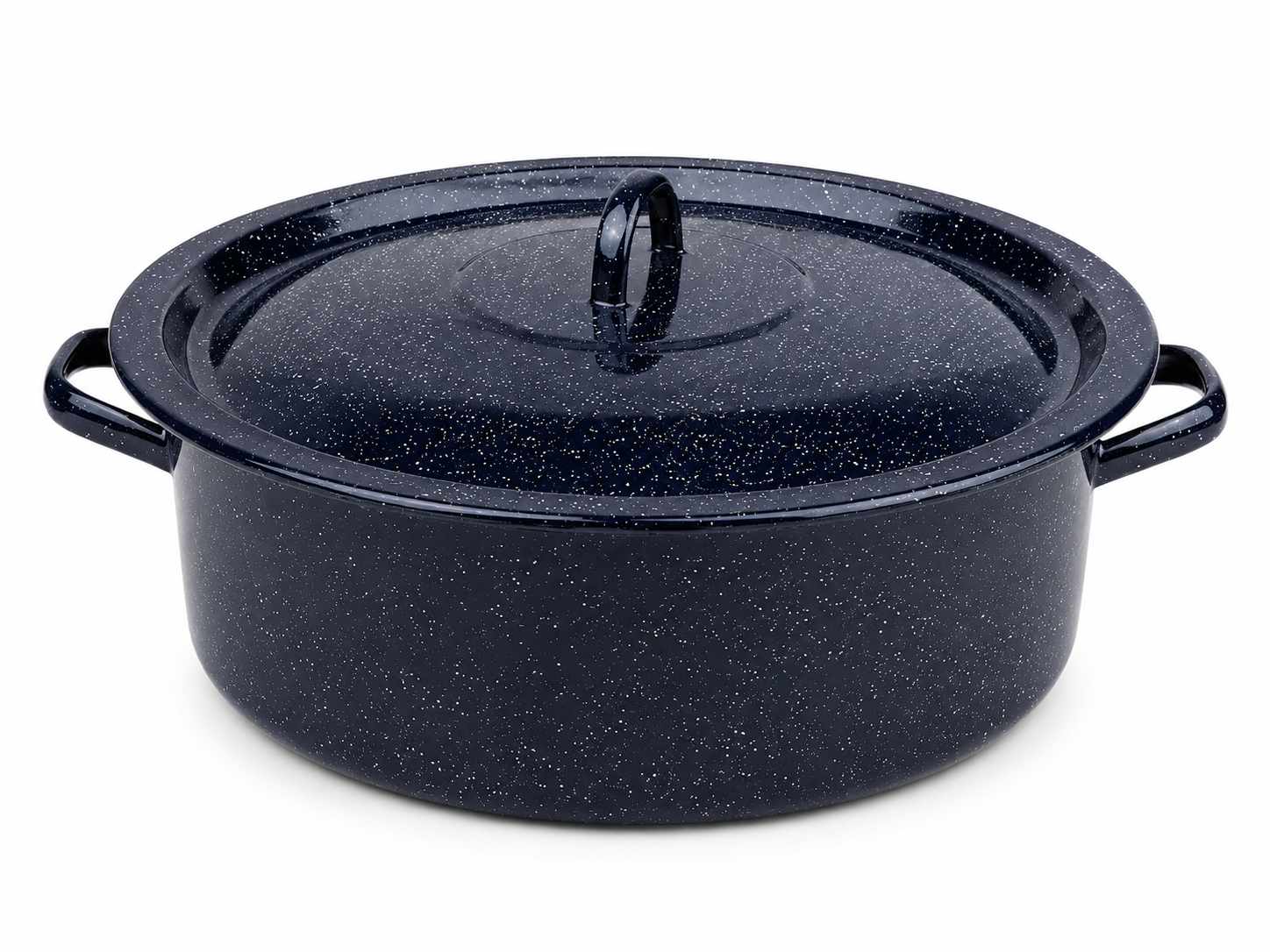 Cratita Emailata Neagra cu Picatele si Capac 20 Litri 44 cm