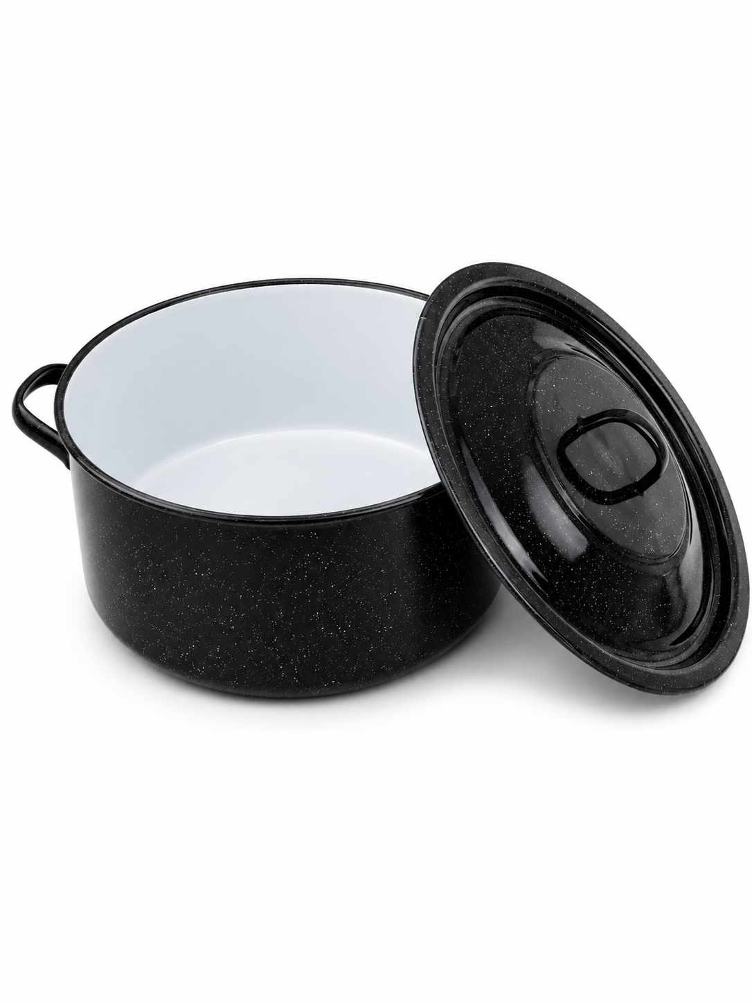 Oala Emailata cu Capac 30 Litri 36 cm Negru cu Picatele
