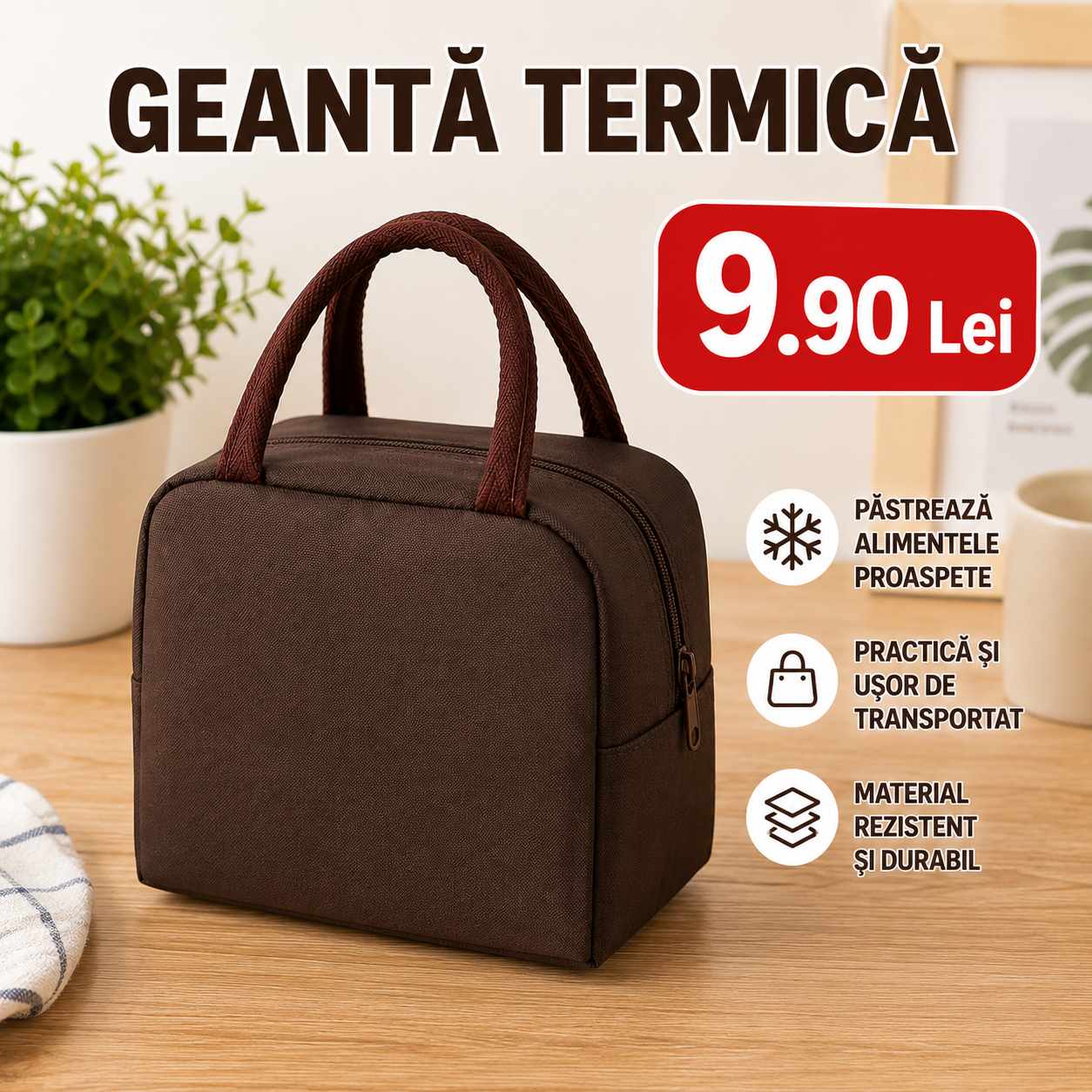 Geanta Termica Copii Model Vacuta 23x20 cm pentru Alimente si Gustari