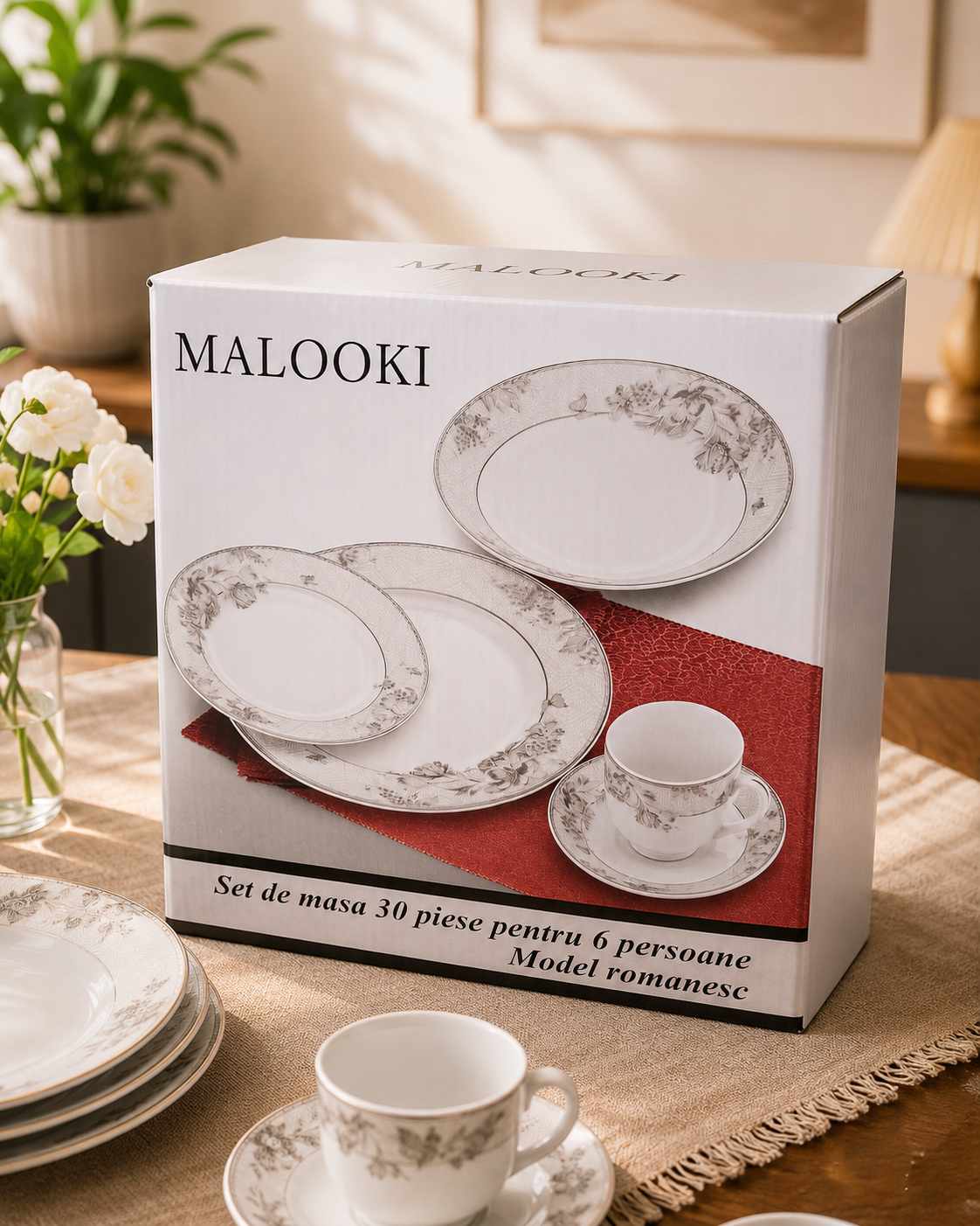 Set Masa Malooki 30 Piese pentru 6 Persoane Model Romanesc Portelan Decor Floral
