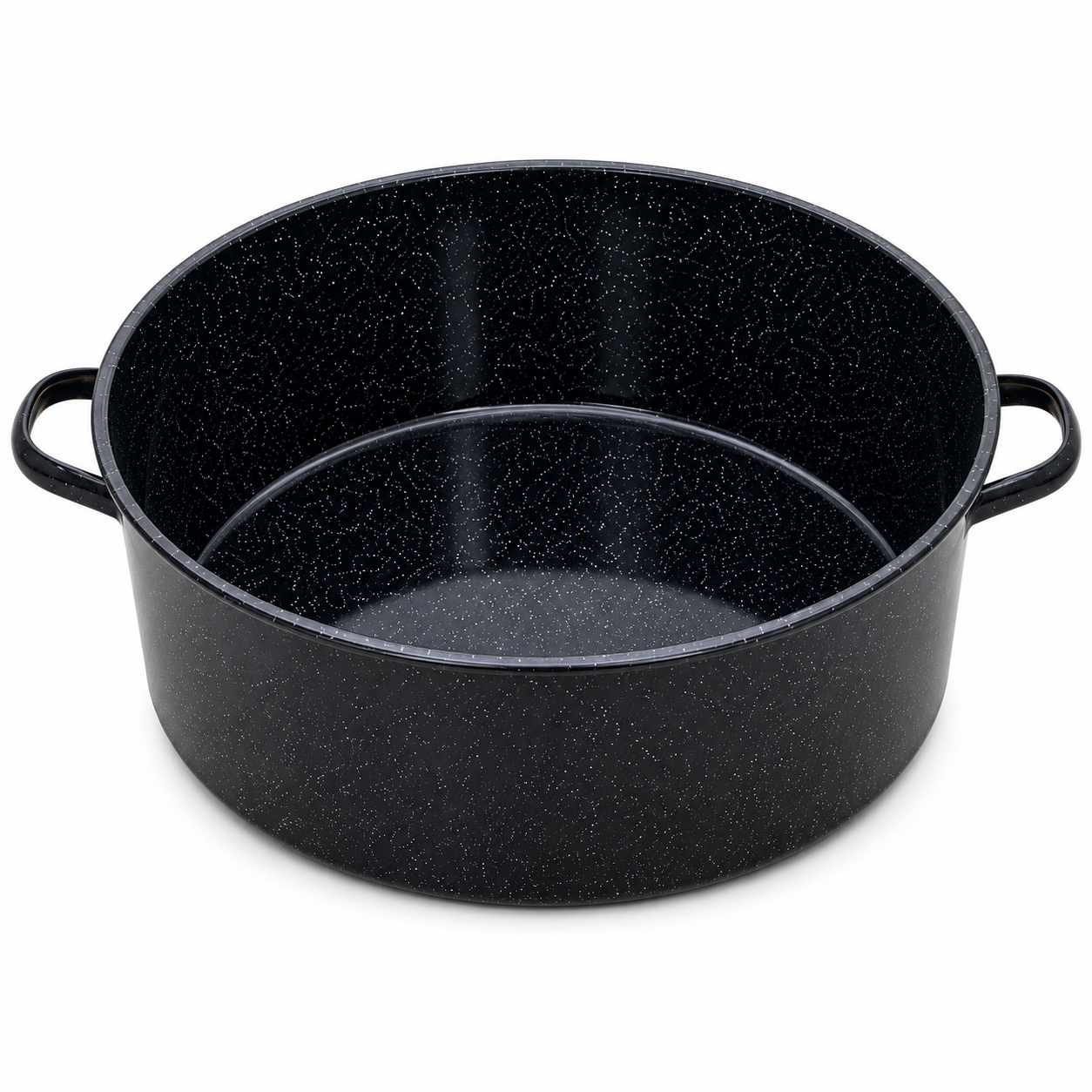 Cratita Emailata Neagra cu Picatele si Capac 30 Litri 48 cm