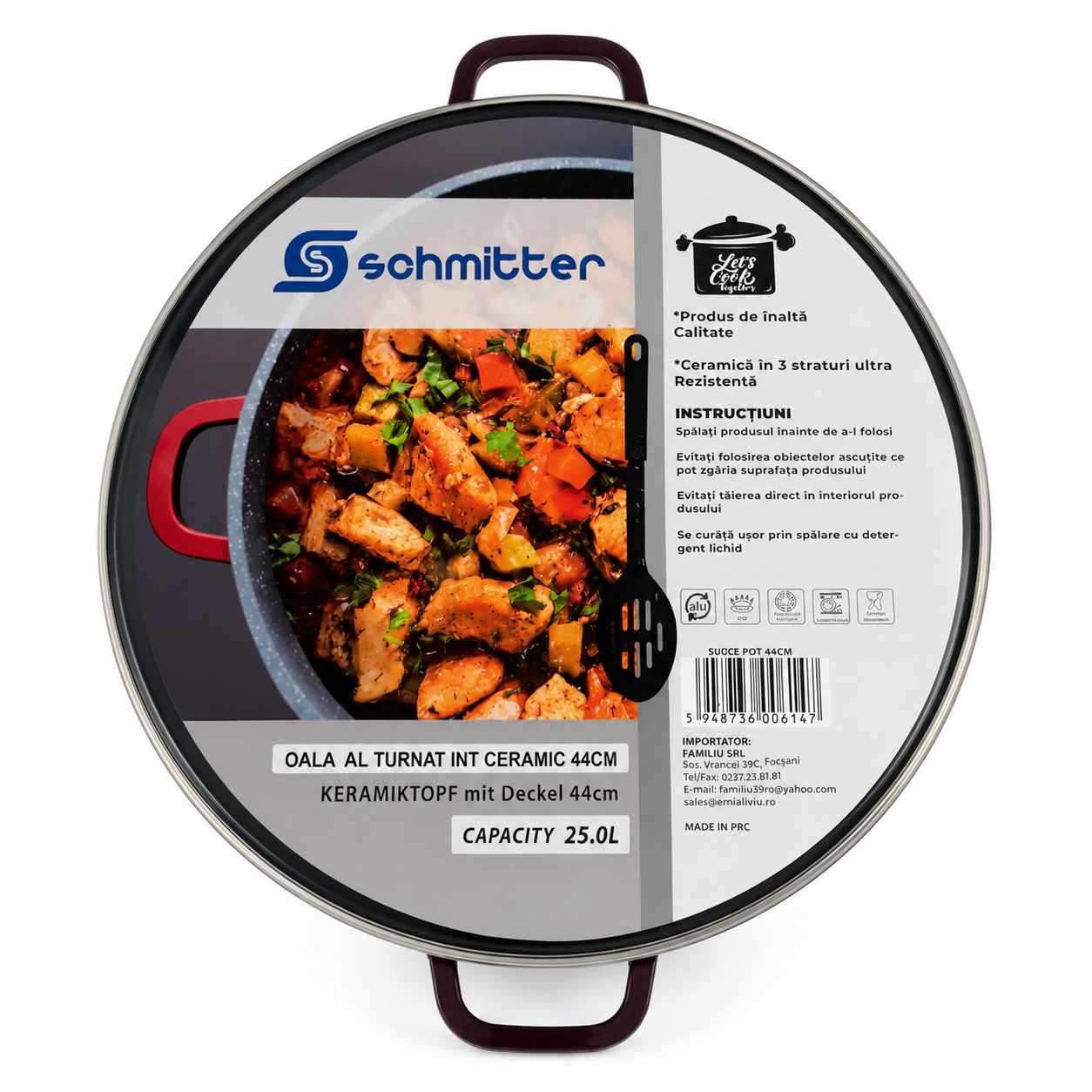 Oala Ceramica Schmitter 44 cm 25L cu Capac din Sticla si Paleta Cadou
