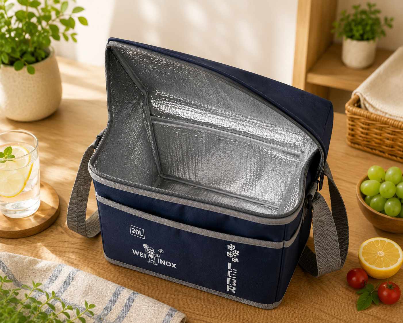 Geanta Termica 20 Litri Albastra 46x36 cm cu Interior Termoizolant pentru Picnic si Cumparaturi