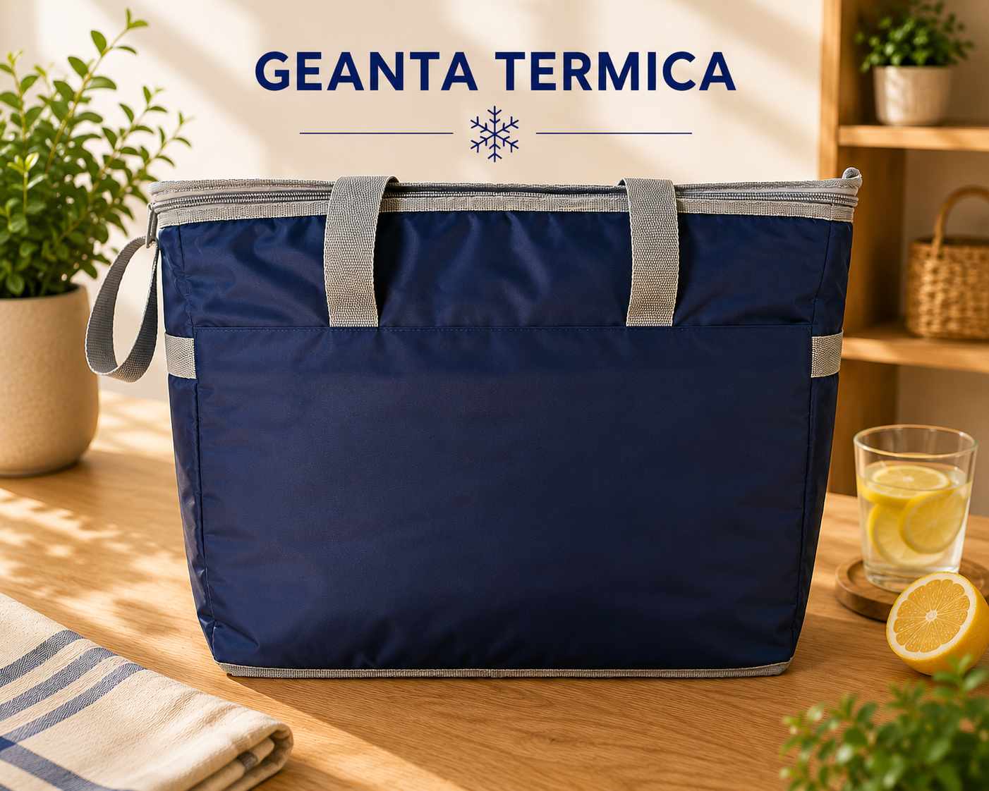 Geanta Termica 40 Litri Albastra cu Interior Termoizolant pentru Picnic si Cumparaturi