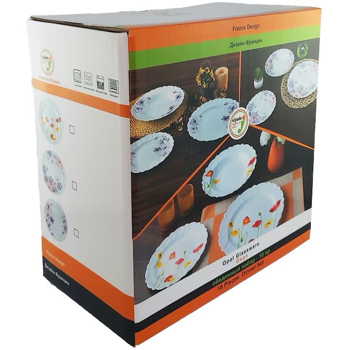 🍽️ Serviciu de masă Eljado 18 piese – Opal Glassware – Design floral elegant, stil franțuzesc 🇫🇷 🌸