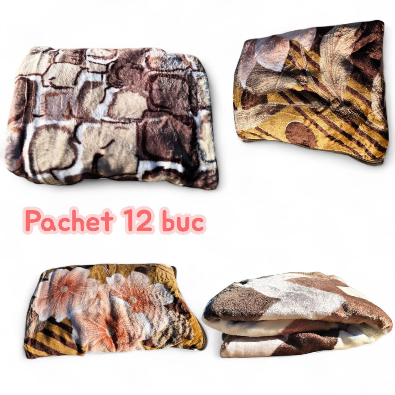 🖤 Pachet 12 Pături Groase 150x230 cm – Modele Asortate, Moale și Călduroase | Super Ofertă Black Friday 🔥