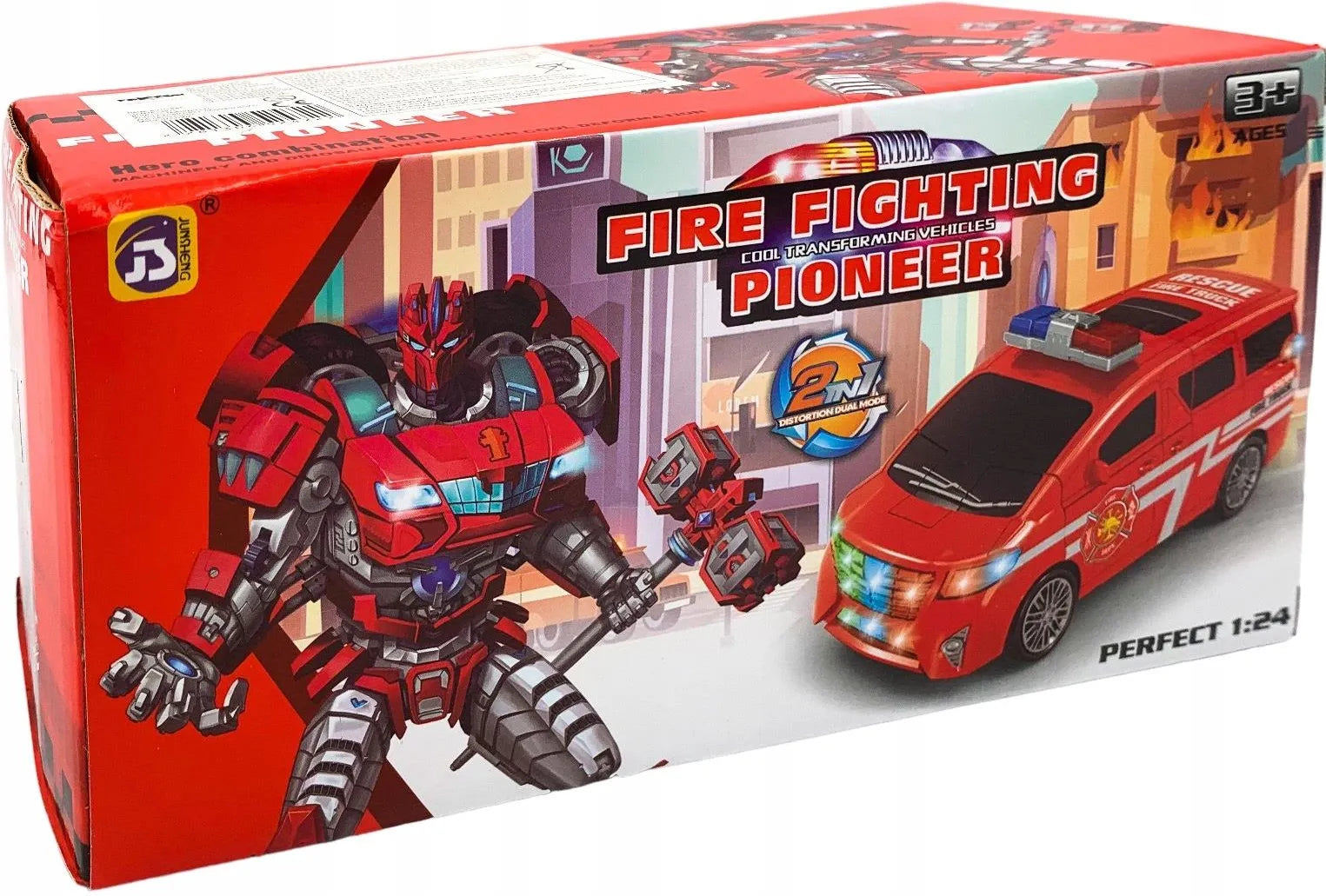 🔥 Mașină de Pompieri Transformabilă 2-în-1 – Vehicul + Robot, Lumini & Sunete, Model 1:24 🚒🤖