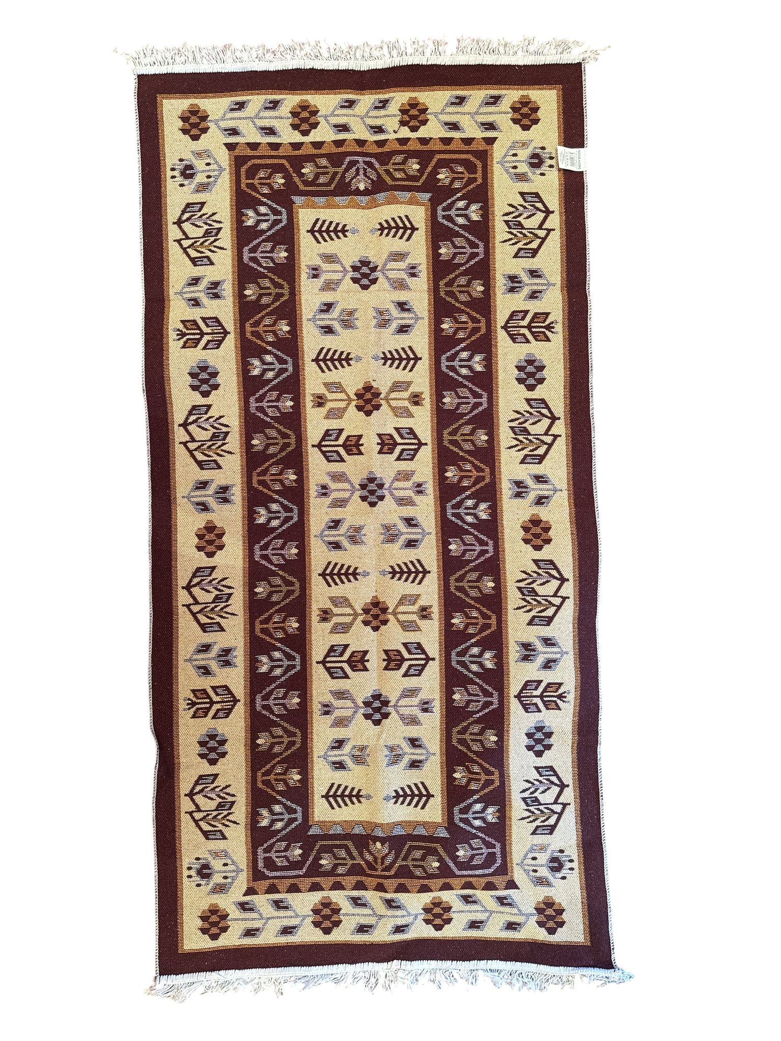 Covor tesut rustic - tradițional, calitate superioară, Maro, 200x100 cm