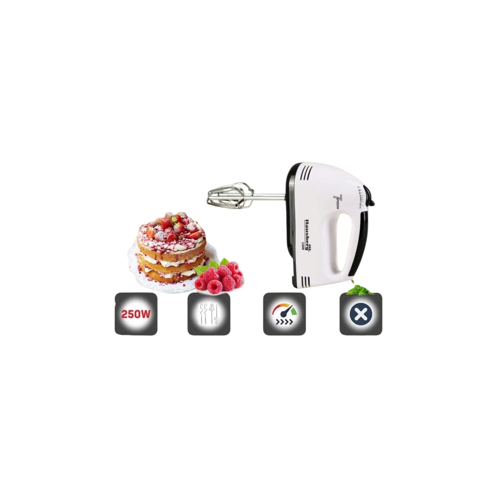 Mixer de mana, Hausberg HB-4112, Negru, 250 W, 7 viteze