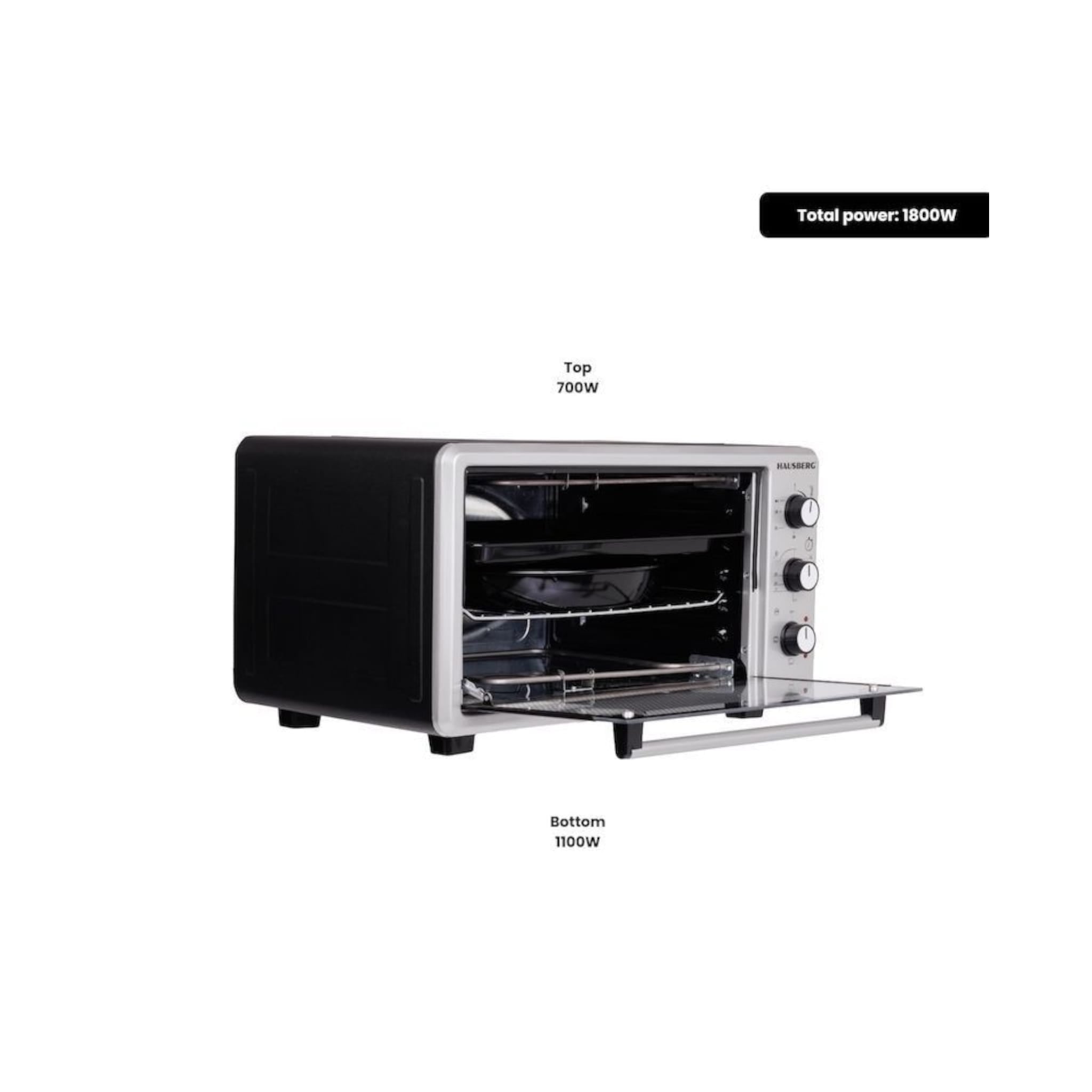 Cuptor Electric Hausberg HB-8000P capacitate 48 Litri, putere 1800W, Temperatura maxima 230 grade, timer prevazut cu alarma sonora