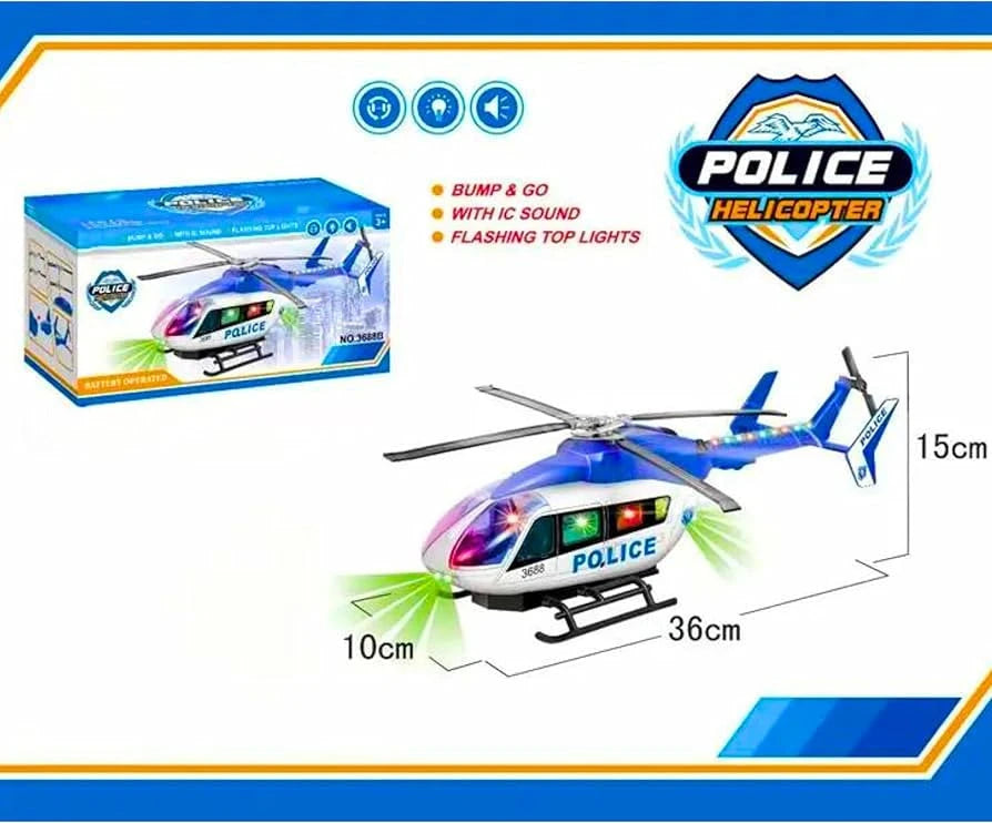 🚁✨ Elicopter de Poliție – Bump & Go, Lumini și Sunete – Jucărie Interactivă pentru Copii