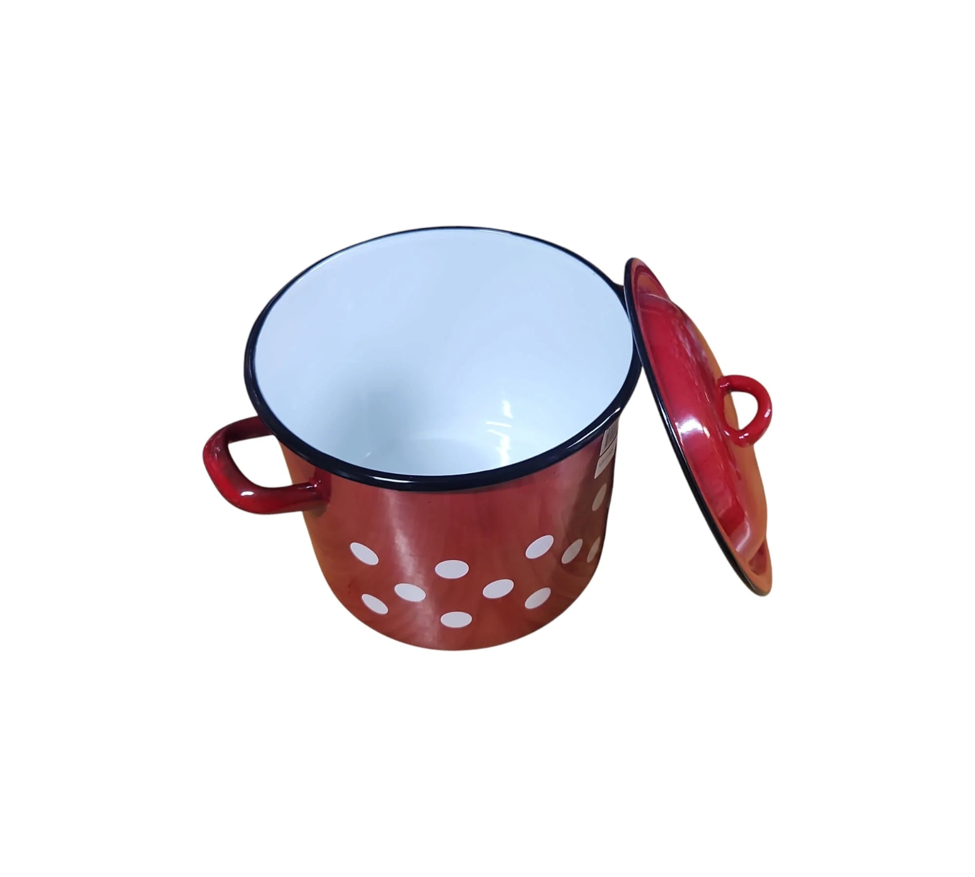 Set 3 piese oale & cratiță emailate cu capac (8 L + 3,5 L + 5 L) – roșu cu buline + CADOU paletă & pensulă silicon