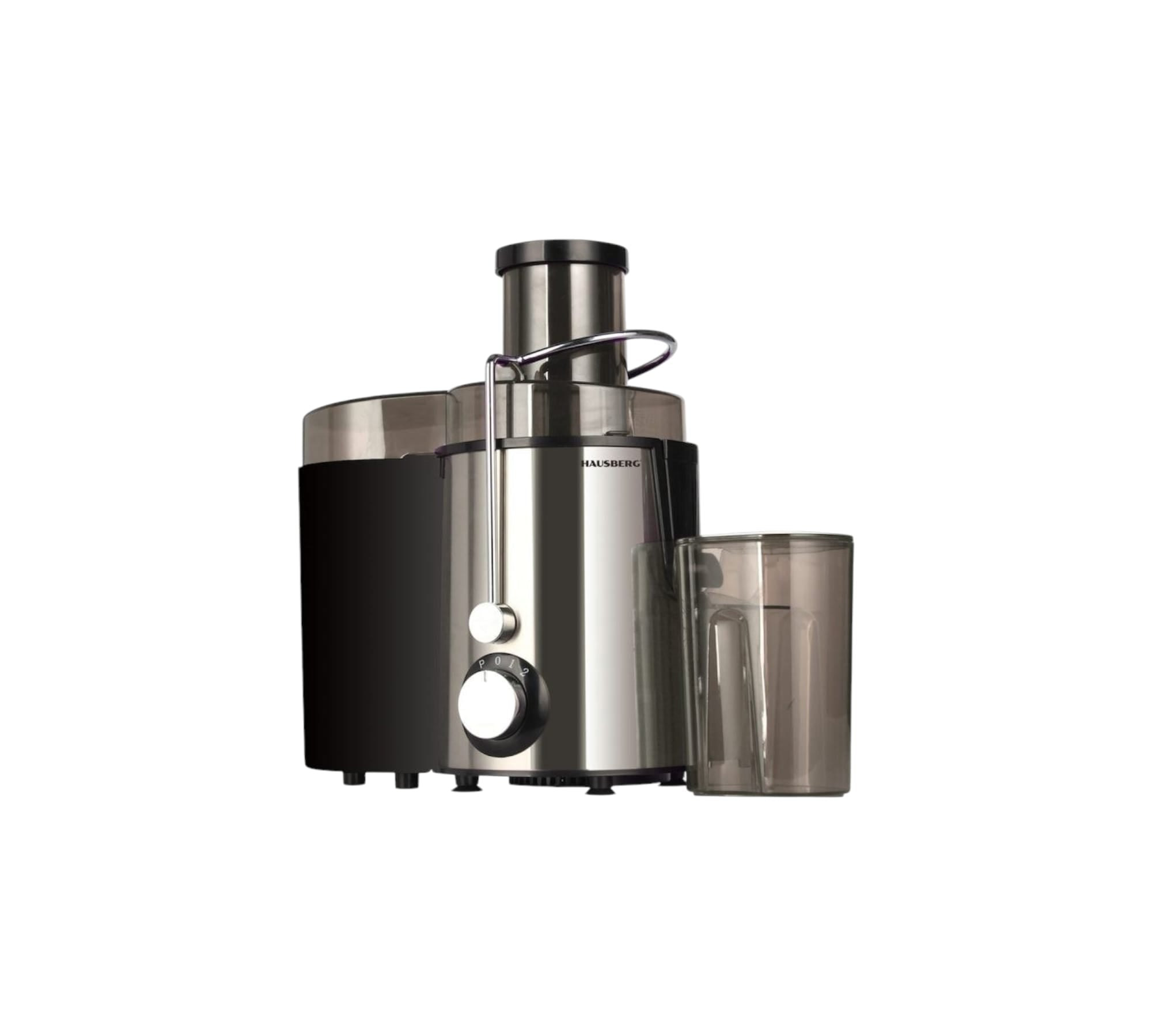 Storcator de fructe si legume Hausberg HB-7645, 600 W, 2 viteze + Turbo, recipient pulpa 1 l, recipient suc 550 ml, accesoriu impingere, negru + argintiu