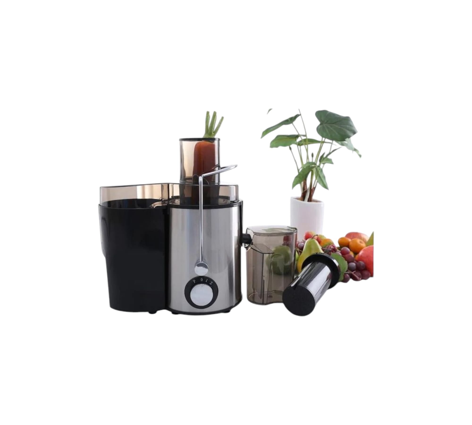 Storcator de fructe si legume Hausberg HB-7645, 600 W, 2 viteze + Turbo, recipient pulpa 1 l, recipient suc 550 ml, accesoriu impingere, negru + argintiu