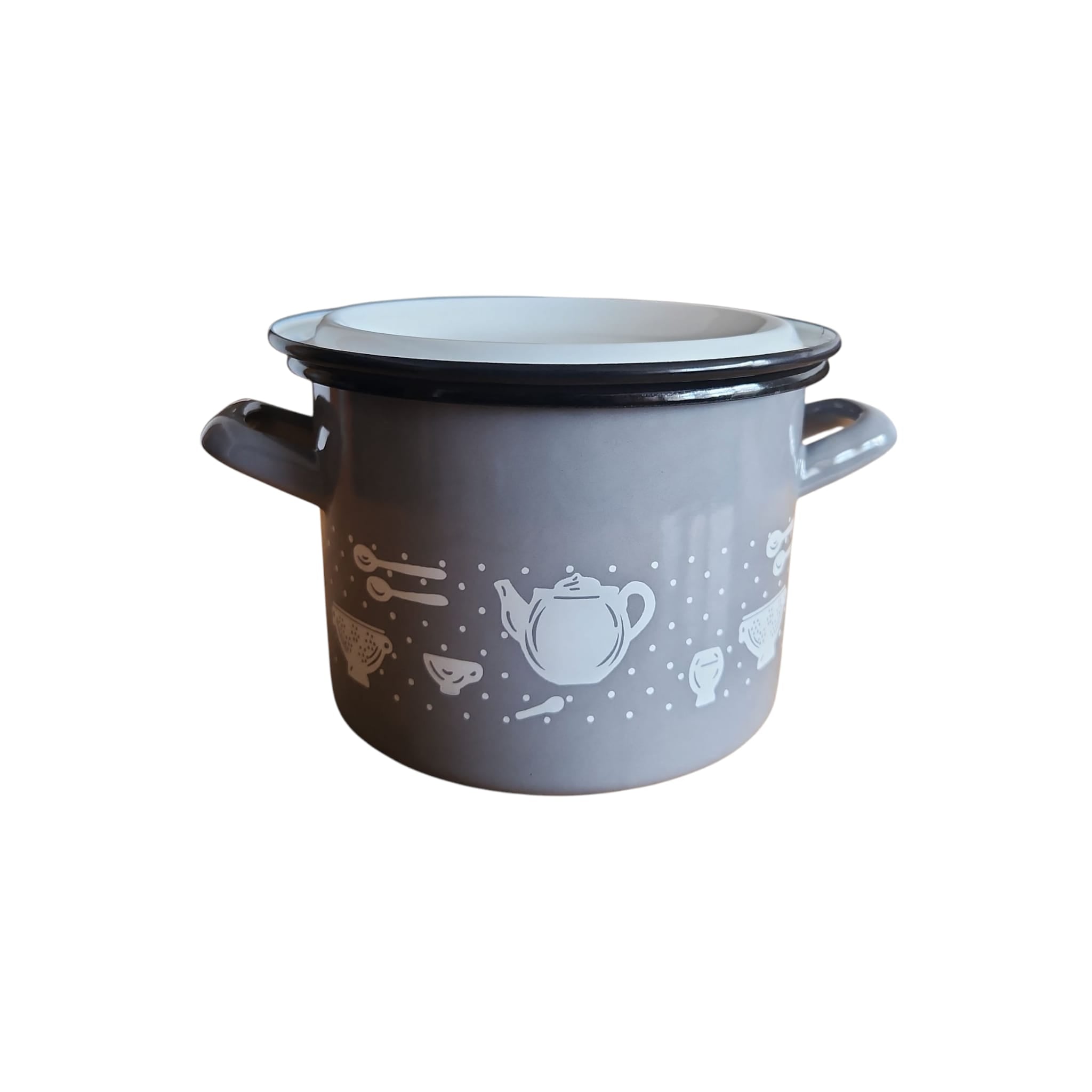 Oala emailată, DECOR, CU CAPAC, DIAMETRU 16 CM, 2.5 LITRI,