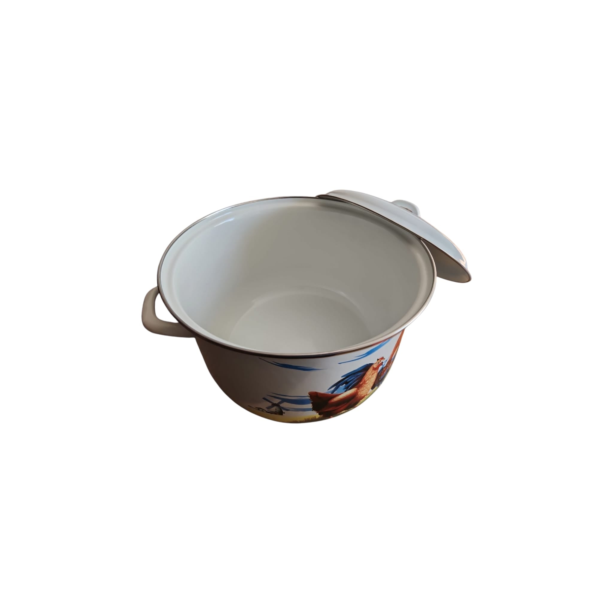 Oala joasa emailata, bord inox, cu capac, decor, capacitate 10 litri, diametru 28 cm