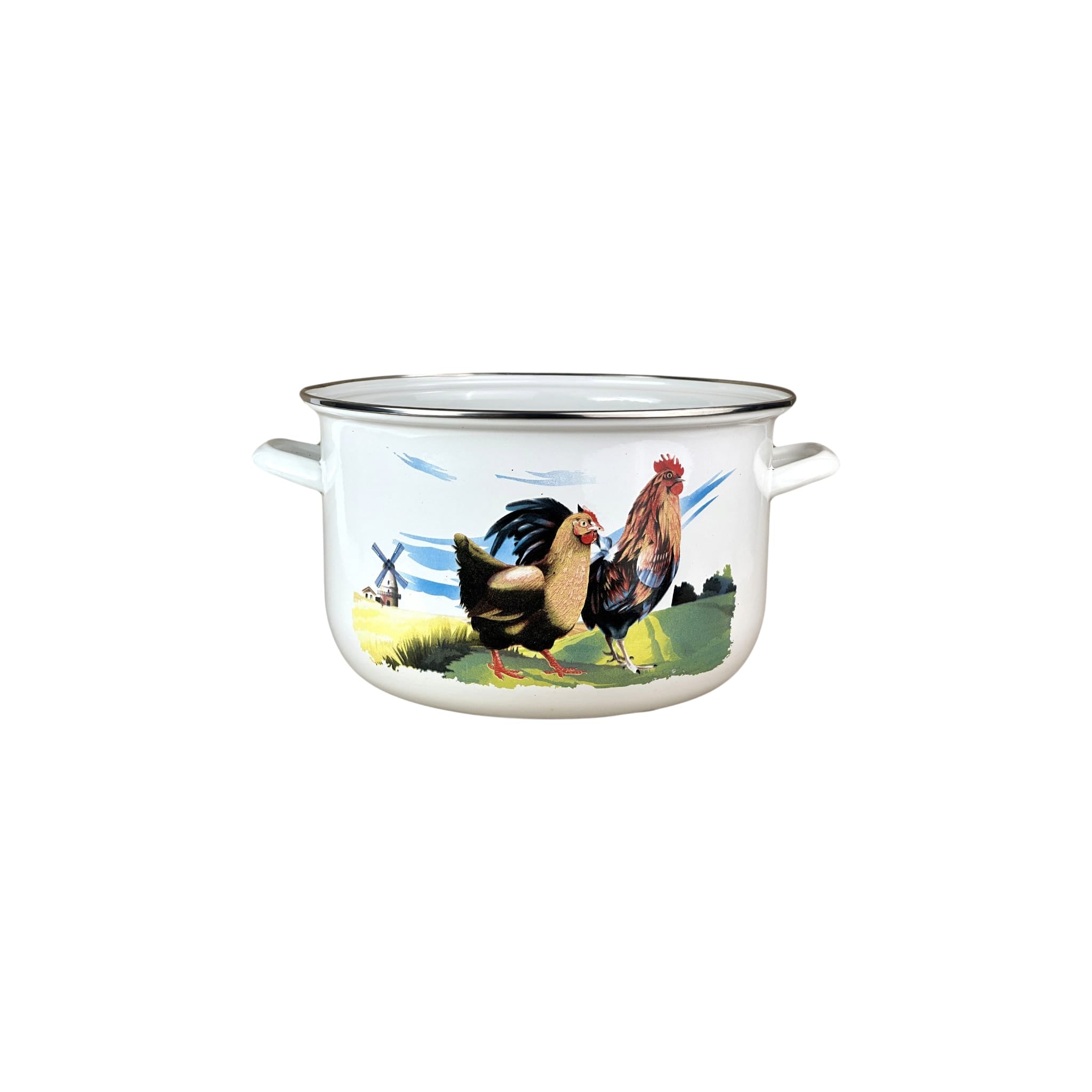 Oala joasa emailata, bord inox, cu capac, decor, capacitate 10 litri, diametru 28 cm