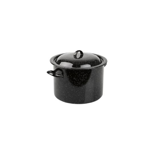 Oala emailata cu capac, negru cu picatele