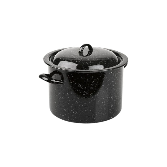 Oala emailata cu capac, negru cu picatele