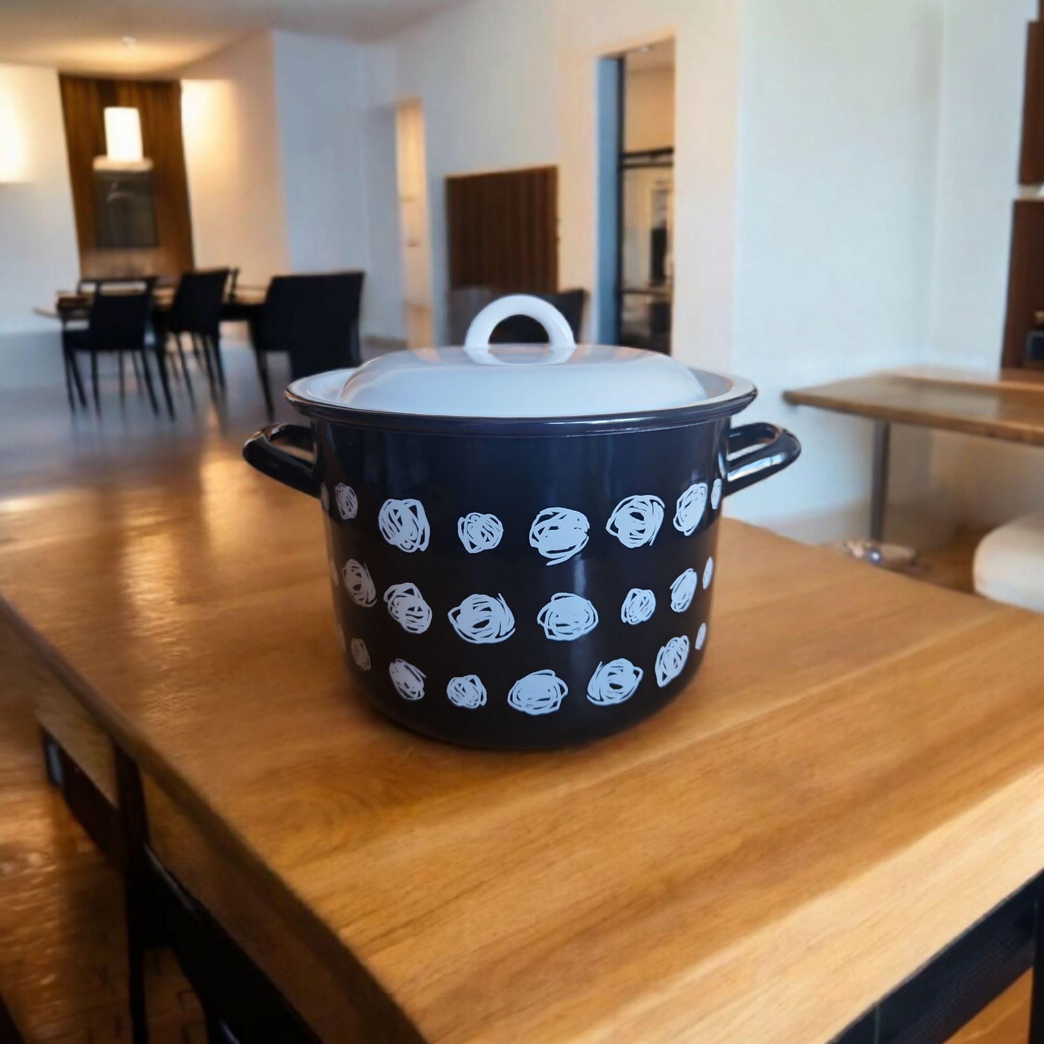 Set Oala Emailată, decor, cu capac 2+39-22 CM, 6,5 LITRI