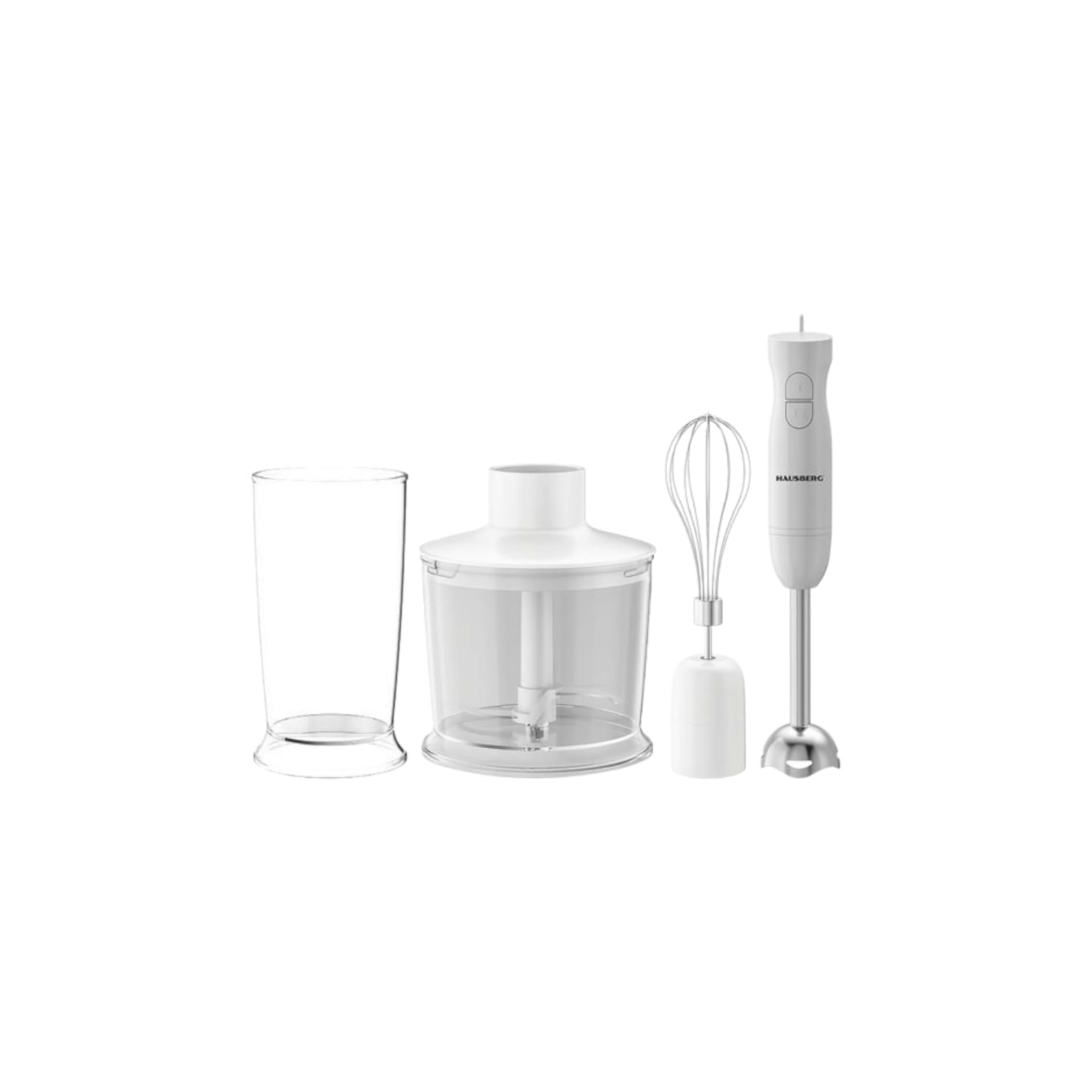 Blender 3 in 1 HAUSBERG, HB-7701AB, 500W, 2 viteze, Lame din inox, Capacitate pahar 700 ml, Tocator 500 ml, Alb