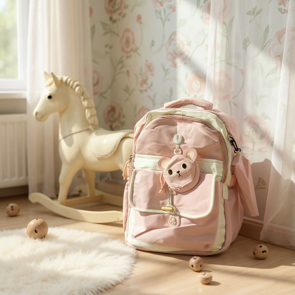 🎀 Rucsac Roz Școlar cu Breloc Ursuleț – Spațios, Practic și Adorabil