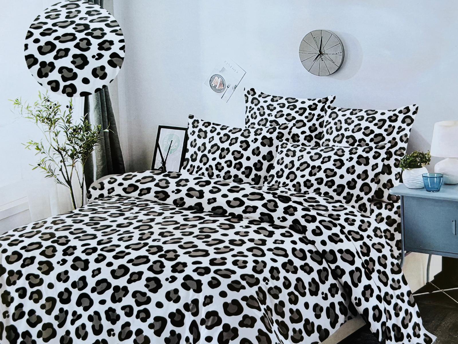 Lenjerie de pat FINET 6 piese, 2 persoane – CEARȘAF CU ELASTIC „Leopard Chic” 🐆🖤