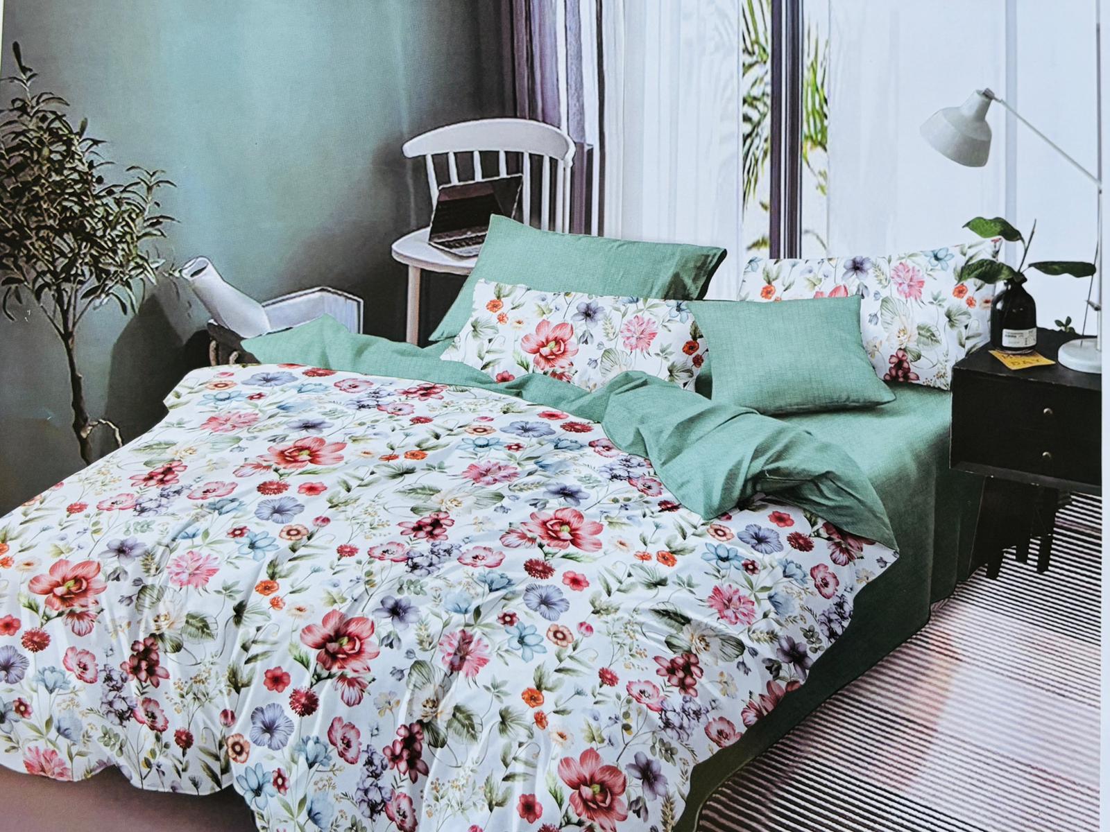 Lenjerie de pat FINET 6 piese, 2 persoane – CEARȘAF CU ELASTIC „Spring Meadow Green” 🌿🌸