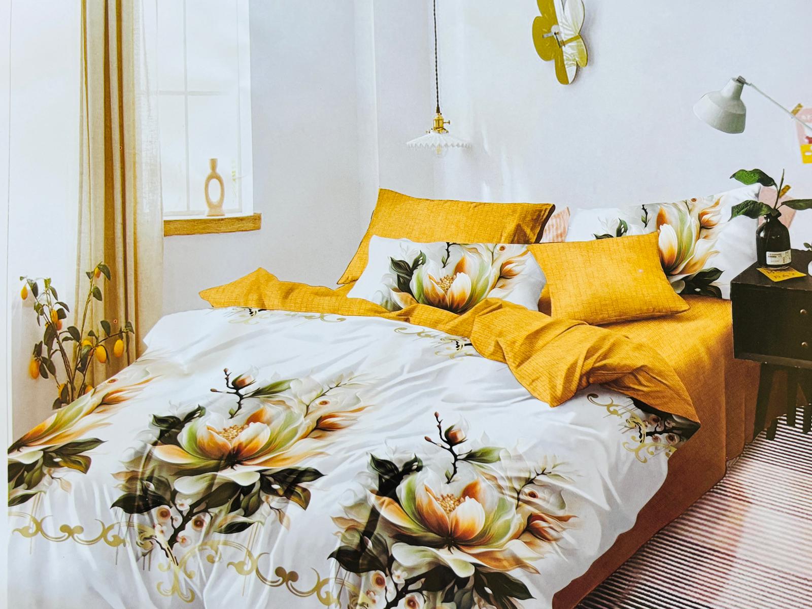 Lenjerie de pat FINET 6 piese, 2 persoane – CEARȘAF CU ELASTIC „Golden Magnolia” 💛🌼