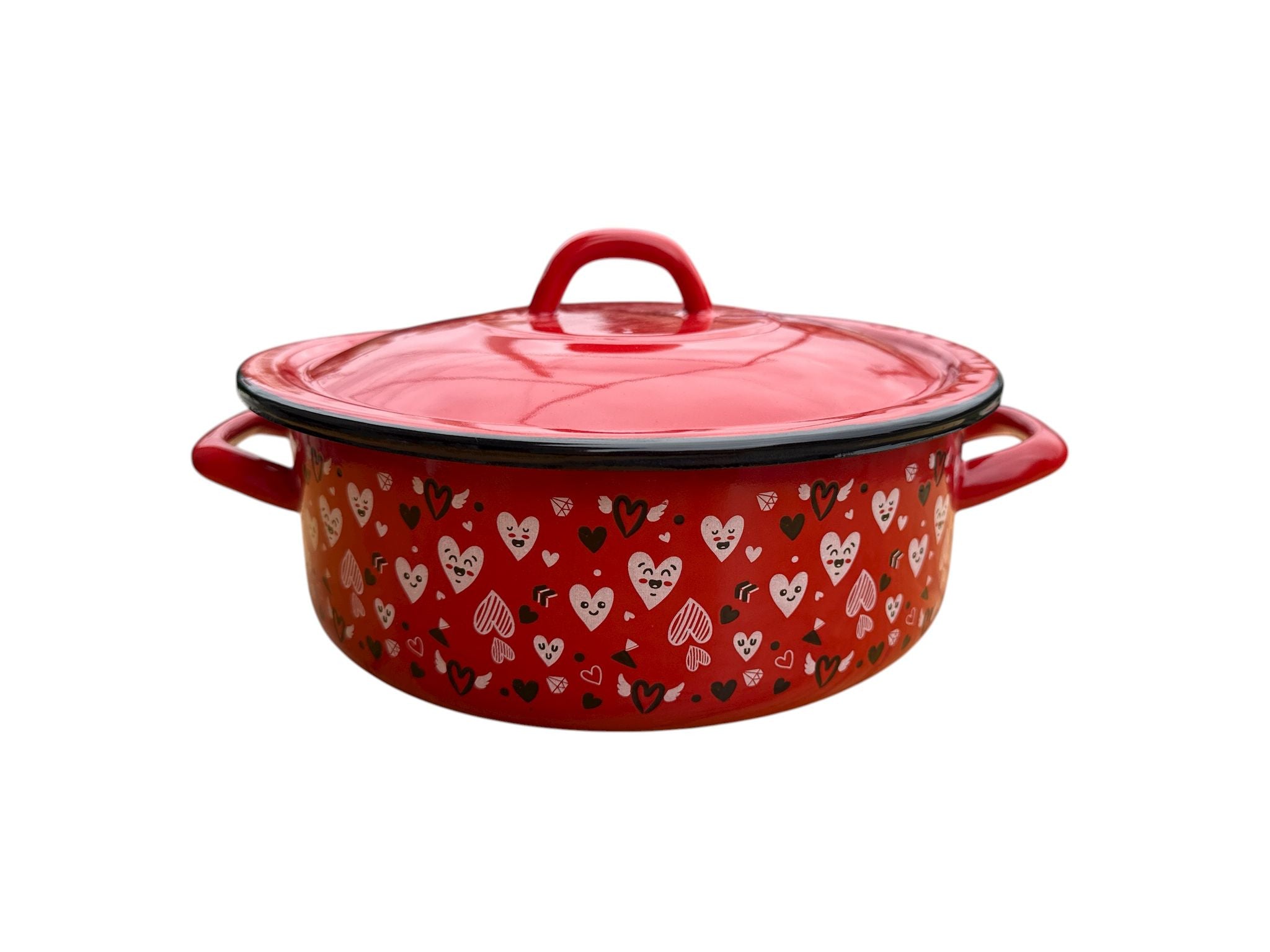 Cratiță emailată joasă cu capac – Hearts, Ø 18 cm, 2 litri