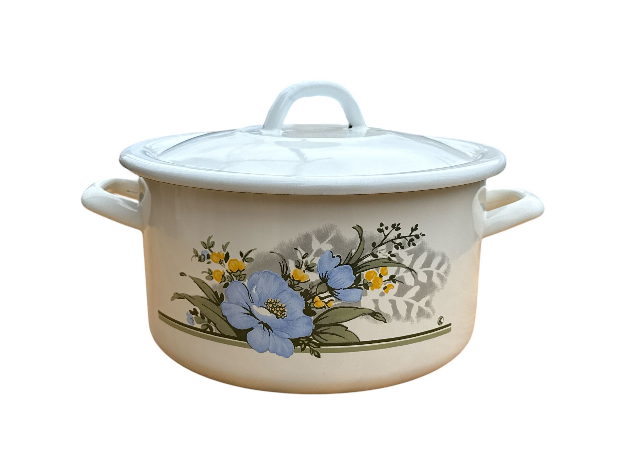 Cratiță adâncă emailată cu capac – Floral, Ø 22 cm, 5 L