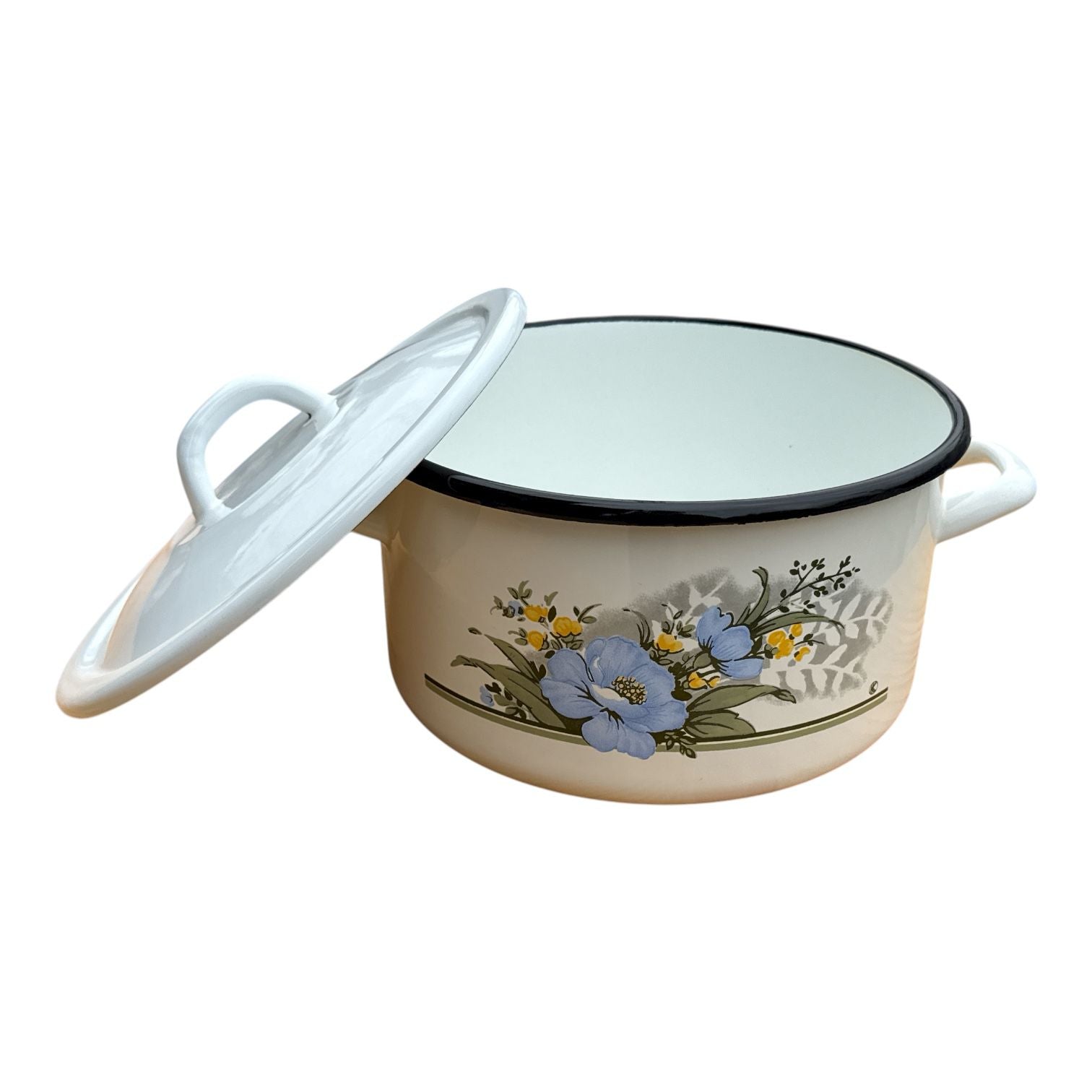 Cratiță adâncă emailată cu capac – Floral, Ø 22 cm, 5 L