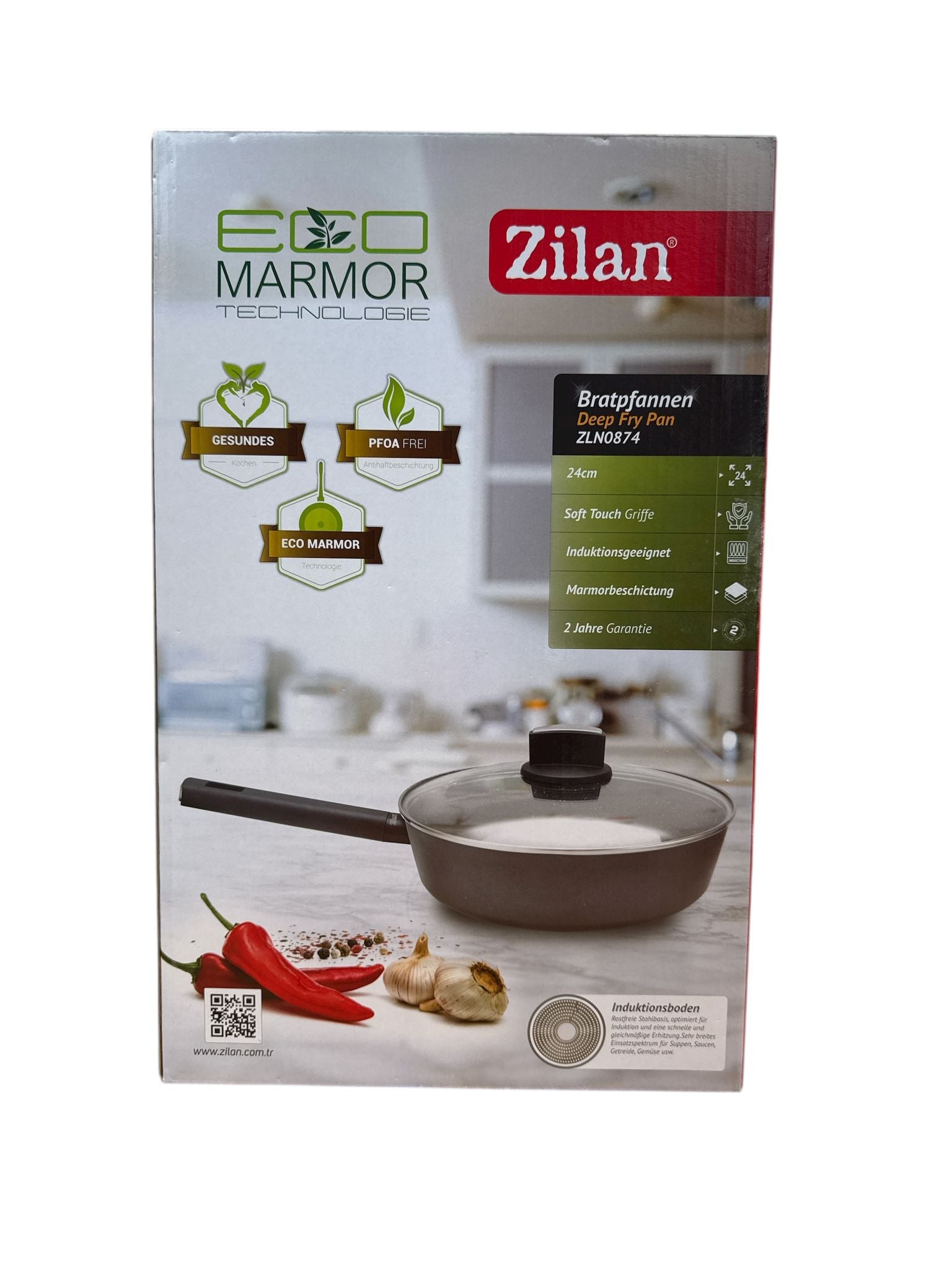 Tigaie adâncă Zilan cu capac, 24 cm – marmorată, compatibilă inducție