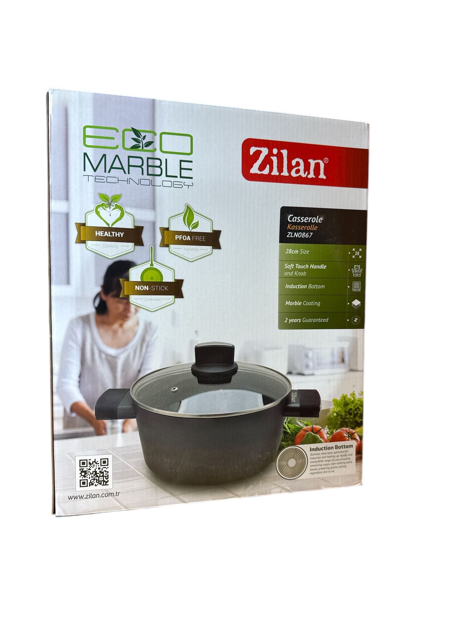 Oală Zilan 28 cm, 6.5 litri, cu capac – interior marmorat, compatibilă inducție