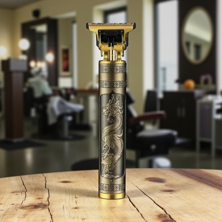 Mașină de tuns profesională Floria Dragon – Design Metalic, Reîncărcabilă USB, Lame din Oțel, 4 Piepteni de Ghidaj