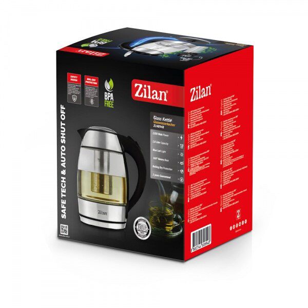 🍵 Fierbător Electric Zilan ZLN-8948 – 1.8L, 2200W, cu Filtru pentru Ceai, Corp din Sticlă Termorezistentă, Iluminare LED