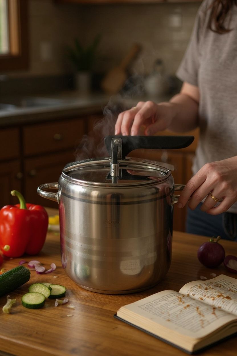 Oală sub presiune Floria 14 L – Inox alimentar 18/10, fund triplu capsulat, sistem dublu de siguranță, compatibilă inducție 🔥