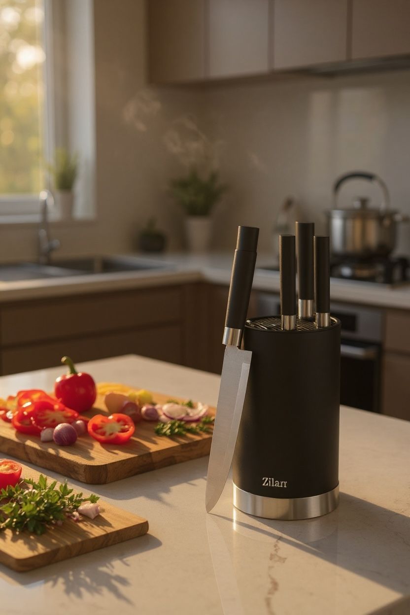 Set cuțite Zilan ZLN1609 – 6 piese din inox cu suport elegant, design retro 🖤