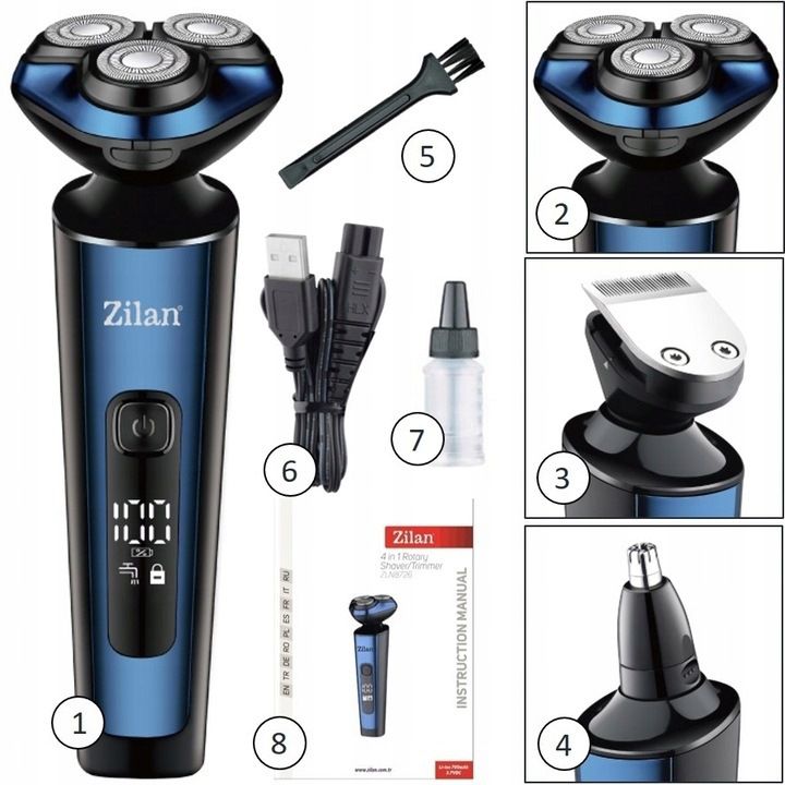 ⚡ Aparat de ras & trimmer Zilan ZLN-8726 4-în-1 – LED, IPX6, autonomie 60 min