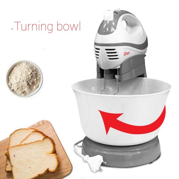 Mixer cu bol Zilan ZLN 8419 – 300W, 5 viteze + funcție Turbo, bol rotativ 2.5L, 2 seturi de teluri din inox, design 2 în 1 🧁