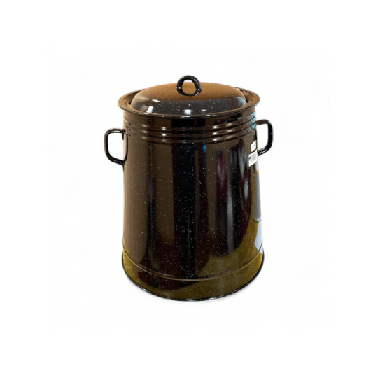 Garnita / Bidon Emailat cu Capac – Negru cu Picatele, Disponibil in 5L, 10L, 20L si 30L
