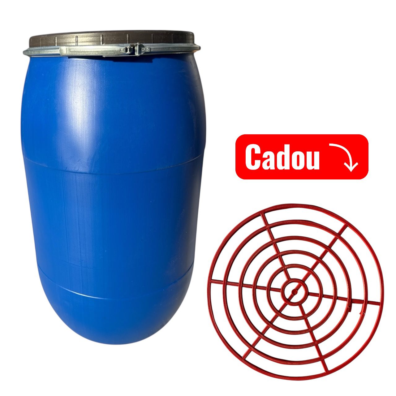 Butoi plastic 220 litri cu filet și cerc metalic + presă cadou 🍇🫙 Ideal pentru murături, varză sau vin