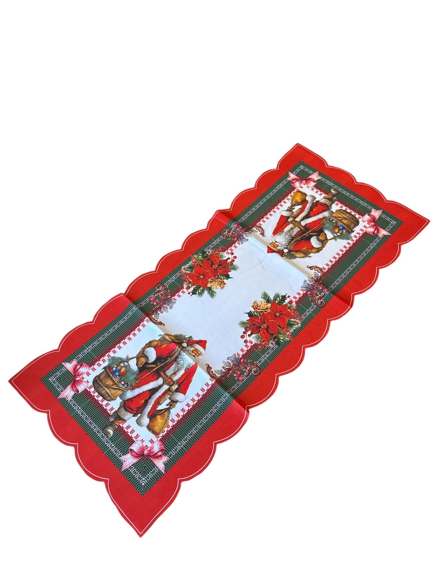 🎄🎅 Mileu Decorativ de Crăciun – 40×90 cm – Model Moș Crăciun Tradițional & Poinsettia