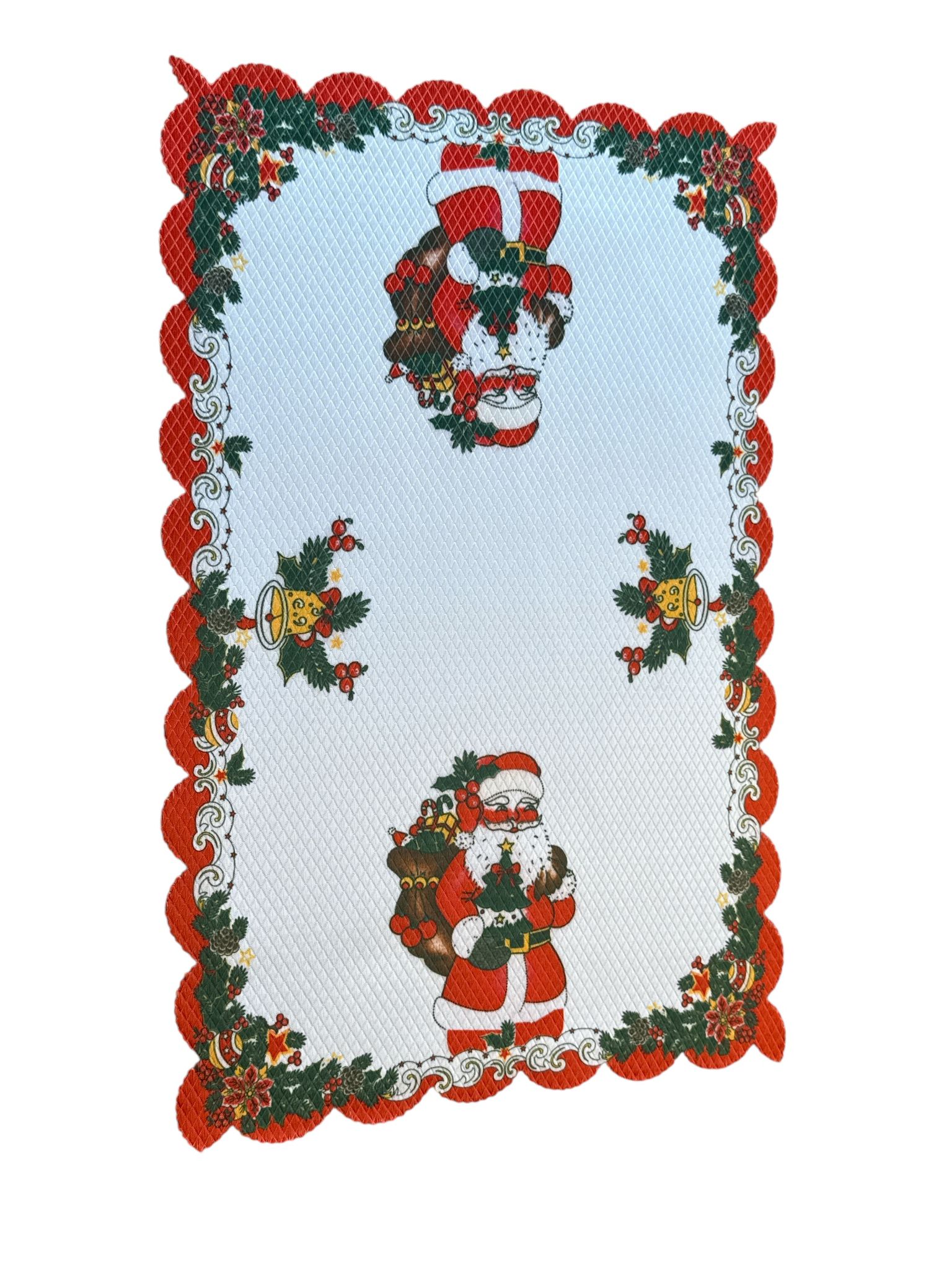🎅✨ Mileu Decorativ de Crăciun – 30×45 cm – Model Moș Crăciun Clasic & Clopoței Aurii