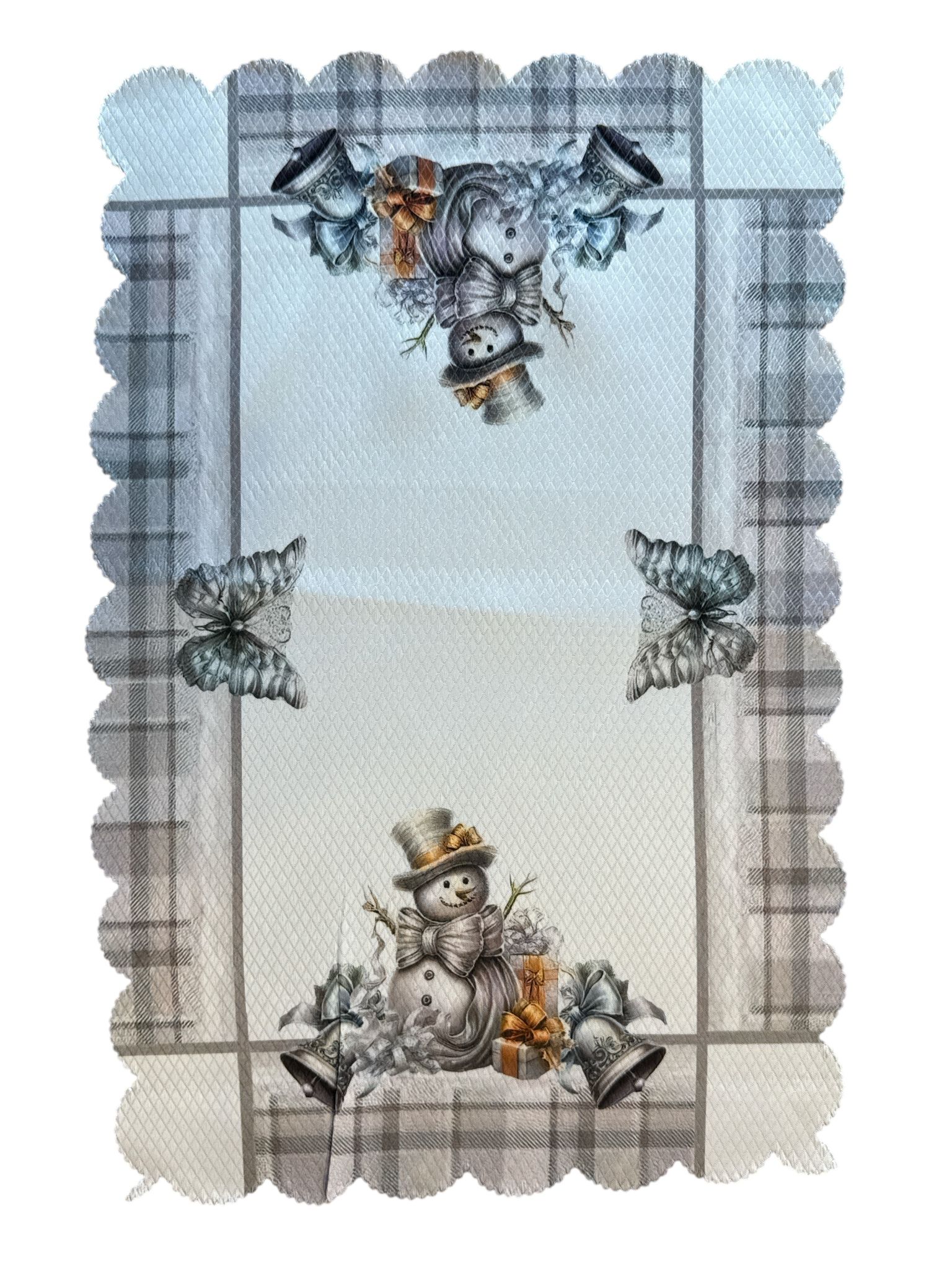 ⛄✨ Mileu Decorativ de Crăciun – 30×45 cm – Model Oameni de Zăpadă Gri & Accente Argintii