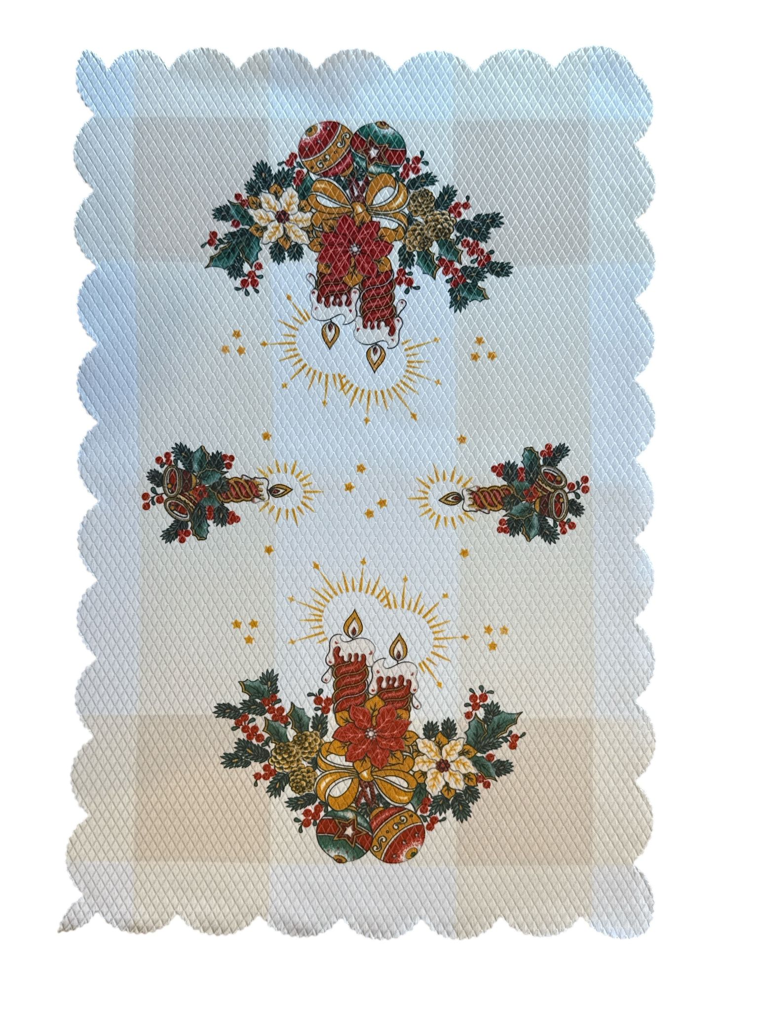 🕯️🎄 Mileu Decorativ de Crăciun – 30×45 cm – Model Lumânări Roșii & Ornamente de Sărbători